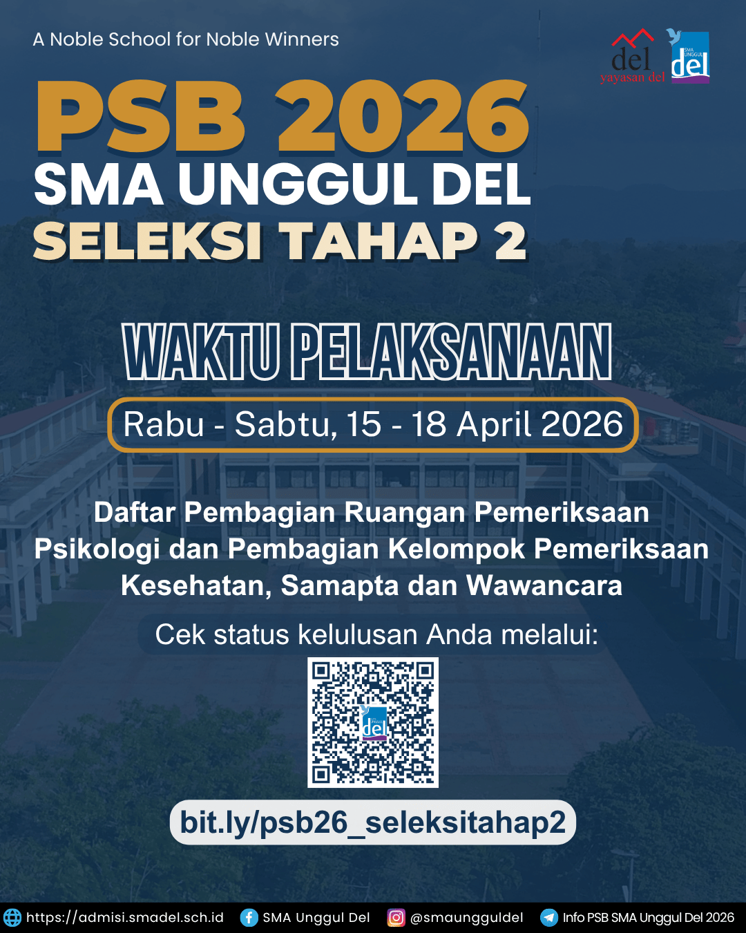 INFORMASI PEMBAGIAN JADWAL DAN LAINNYA SELEKSI TAHAP 2 PSB SUD 2026