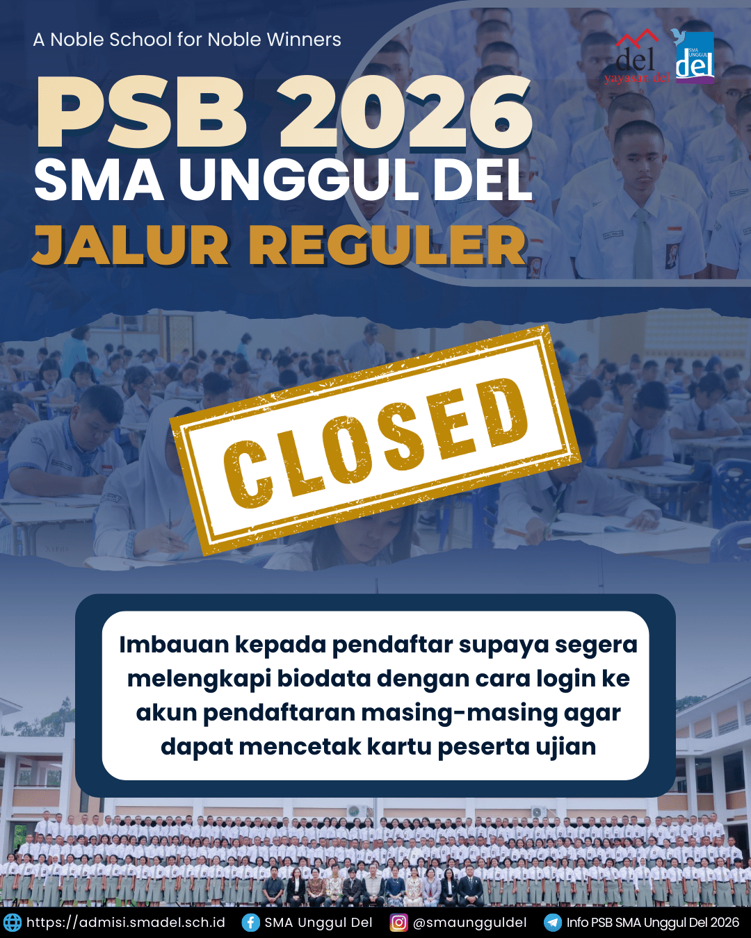 PENUTUPAN PENDAFTARAN JALUR REGULER PSB SUD 2026